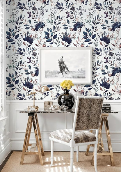 Yasinet Navy Blue Peel and Stick Wallpaper Blue Floral Wallpaper Vintage - Image 7