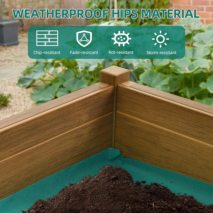 YITAHOME Raised Garden Bed, HIPS Poly Wood Elevated Planter Box with Legs and Drainage Hole, Small Flower Box Stand for Patio Balcony Garden Backyard, Teak