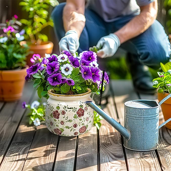 Vintage Red Ceramic Ice Crack Flower Pot with Drainage Holes, Country Rustic Planters for Indoor and Outdoor,Tuscan Decor,Home,Living Room, Garden Decor, Gardening Gift