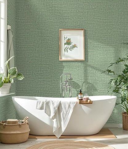 Guvana Grasscloth Peel and Stick Wallpaper Green Textured Contact Paper Modern - Image 6