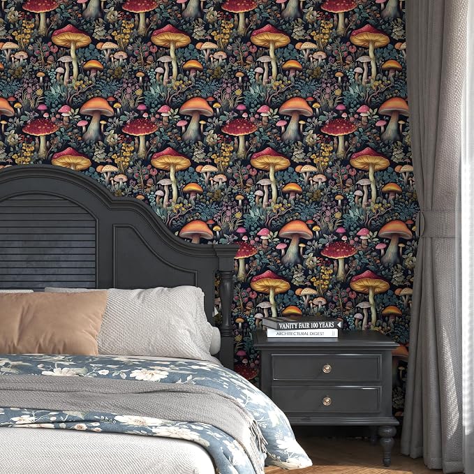 BOKEBEVE Mushroom Wallpaper Peel and Stick Floral Contact Paper Vintage Wall - Image 6