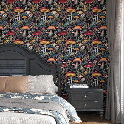 BOKEBEVE Mushroom Wallpaper Peel and Stick Floral Contact Paper Vintage Leaf - Image 6