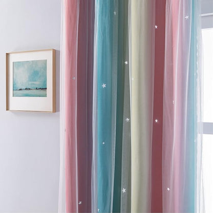 XiDi Curtains for Bedroom Decor, Rainbow Pink-Blue-34-54 - Image 2