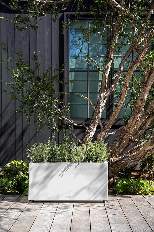 Veradek Block Series Long Box Planter - Large Rectangular Planter for Indoor or Outdoor Patio/Porch | Durable All-Weather Use with Drainage Holes | Modern Décor for Tall Plants, Flowers or Shrubs