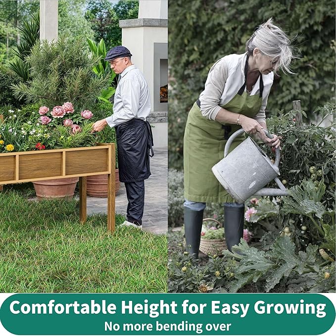 YITAHOME Outdoor Raised Garden Bed, 48x18x30 Inch HIPS Poly-Wood Weather-Resistant Elevated Planter Box with Legs for Vegetable Flower, Brown