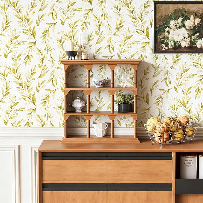 Livebor Leaf Peel and Stick Wallpaper Olive Leaf Contact Paper 17.7in x 393.7in - Image 8