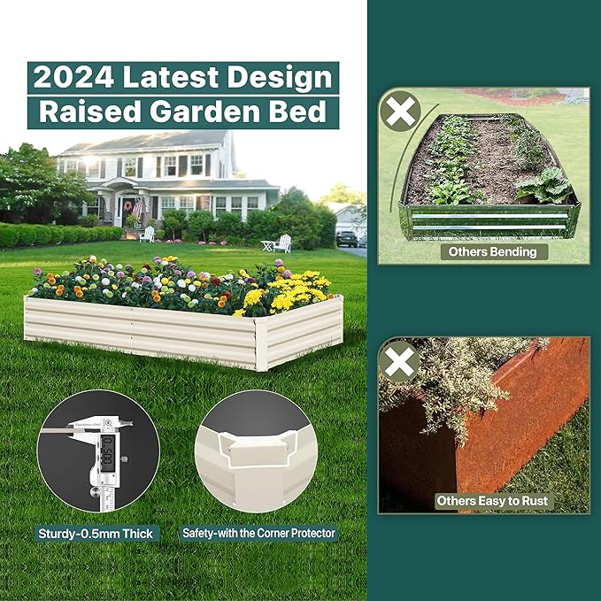 Raised Garden Bed Outdoor, 8x4x1ft Garden Box, Beige Garden bed, Metal Raised Garden Bed for Gardening Vegetables Flowers, Planter Box, Raised Bed