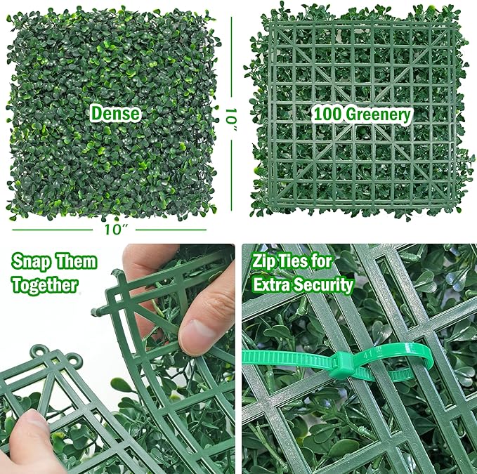 10x10Inch 8Pcs Grass Wall Panels, 4 Layers UV-Anti Boxwood Greenery Hedge - Image 2