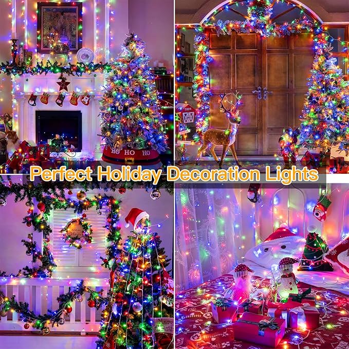Ollny Christmas Lights Outdoor 400LED 131FT, Multicolor Fairy Lights with Remote 3 Timer, Plug in 8 Modes String Lights for Bedroom Indoor Outside House Party Xmas Decorations