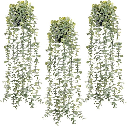 Der Rose 3Pcs Fake Plants Hanging Artificial Decor Faux Potted Eucalyptus Plants by DerRose
