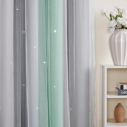 XiDi Curtains for Bedroom Decor, Rainbow Green LightgreyGrey52/96/1 - Image 3