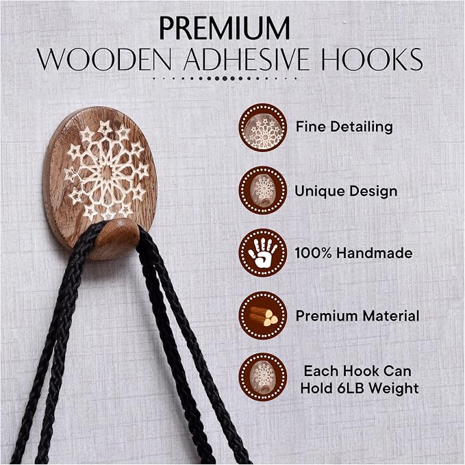 Indian Shelf Brown Style 6 Wood Wall Hooks - Image 5