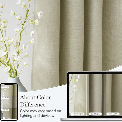 NICETOWN Beige Faux Linen Room Darkening Rod Pocket Curtains 63 inch Length - Image 5