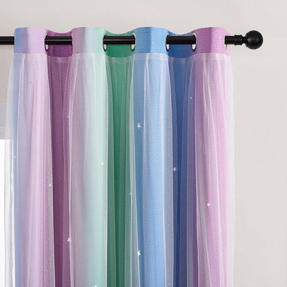 XiDi Blue & Rainbow Curtains for Kids & Girl Rooms - Image 2