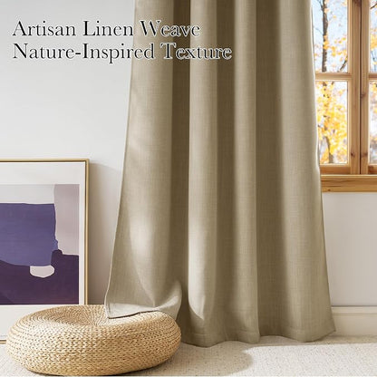 NICETOWN Short Faux Linen Oatmeal Blackout Curtains 63 inches Long - Image 6