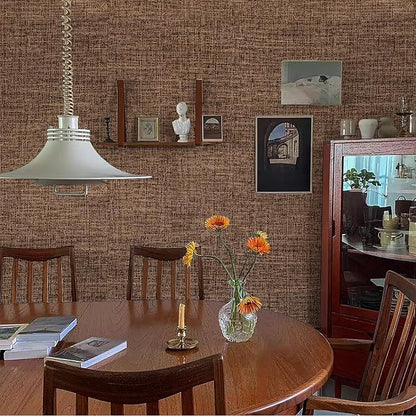 Brown Grasscloth Peel and Stick Wallpaper 17.3"x1200" Faux Linen Textured - Image 3