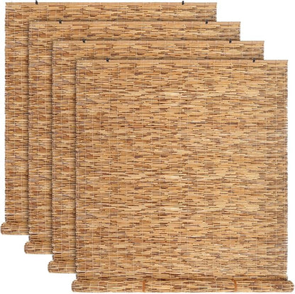 DoubleFill 4 Pcs Bamboo Shades Outdoor Reed Roll Up Blinds 48" W x 72" H by DoubleFill