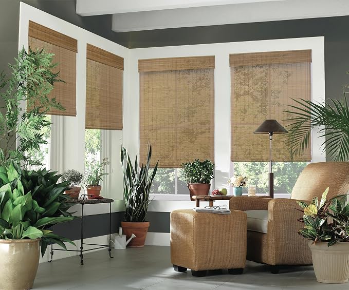 Cordless Woven Wood Roman Shades, 50W x 48H, Bamboo Mesh Natural, Sizes 20-72 by FirstRateBlinds