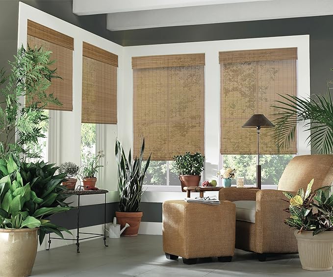 Cordless Woven Wood Roman Shades, 35W x 60H, Bamboo Mesh Natural, Sizes 20-72 by FirstRateBlinds