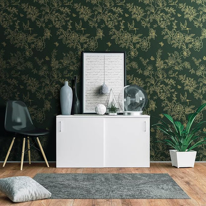 Froluya Dark Green and Gold Wallpaper Floral Peel and Stick Wallpaper - Image 8