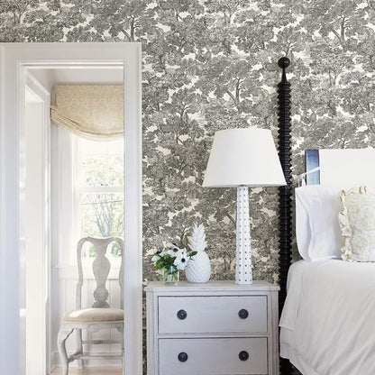 Chesapeake Black Spinney Toile Wallpaper, Strippable, 20.5 in x 33 ft - Image 2