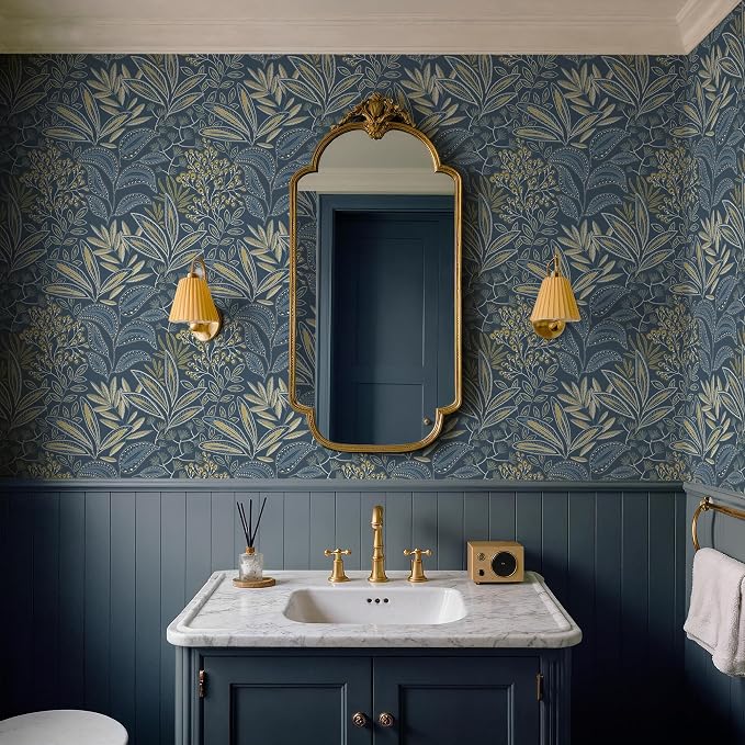 Safiyya Blue Vintage Floral Wallpaper Peel and Stick Contact Paper 17.3" x - Image 2