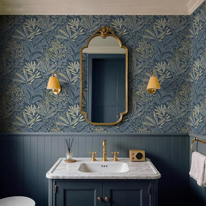 Safiyya Blue Vintage Floral Wallpaper Peel and Stick Contact Paper 17.3" x - Image 2