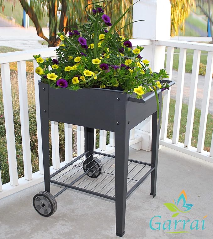 GarraÌ Raised Planter Box -Garden Cart with Wheels, Movable Square Outdoor Elevated Garden Bed with Wheels- Grow Vegetables Flowers Herbs on Patio, Deck, or Yard