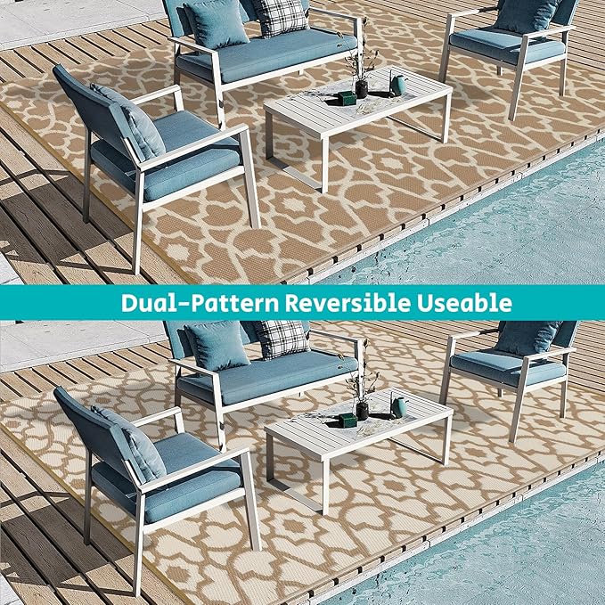 HEBE Outdoor Rug Waterproof 9x12, Plastic Straw Rug Camping Rug, Reversible Outdoor Patio Rugs RV Mat Clearance, Indoor Outside Floor Carpet for Porch,Deck,Camper,Balcony,Backyard