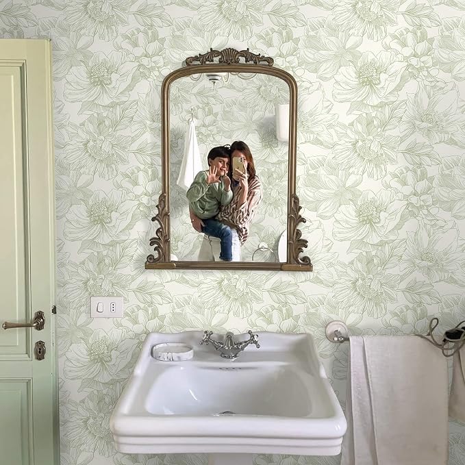 Ismoon Vintage Floral Wallpaper Peel and Stick Beige and Green Contact Paper - Image 3