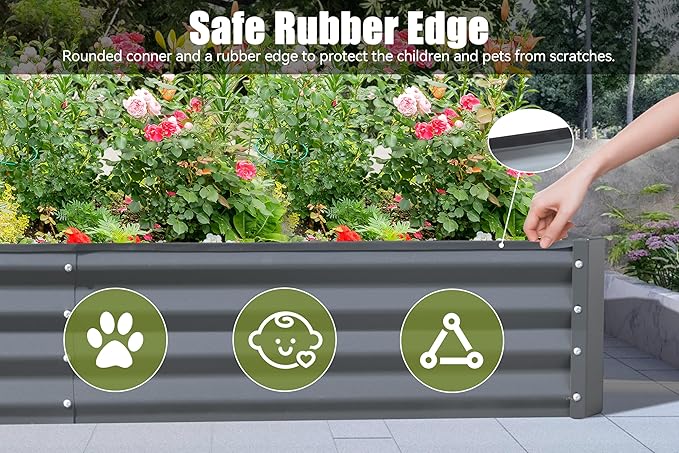 Domi Galvanized Raised Garden Bed, Outdoor Planter Garden Boxes Large Metal Planter Box for Gardening Vegetables Fruits Flowers, Dark Grey(8x4x1ft)