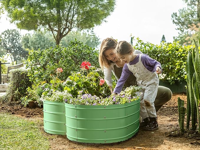 Galvanized Raised Garden Beds Outdoor // Planter Raised Beds for Gardening, Vegetables, Flowers // Large Metal Garden Box (Light Green) // Tool-Free Assembly