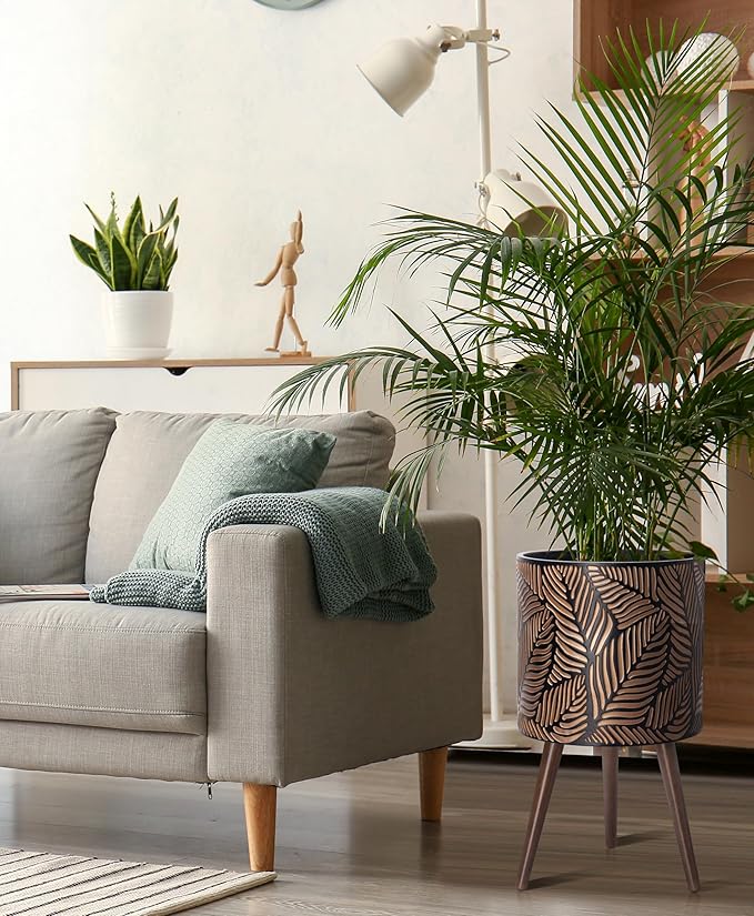 D'vine Dev 14 Inch Planter Pot with Stand, Mid-Century Tall Plant Pot with Legs for Indoor Plants, X-Large, Bronze/Grey, 88-L-D-6