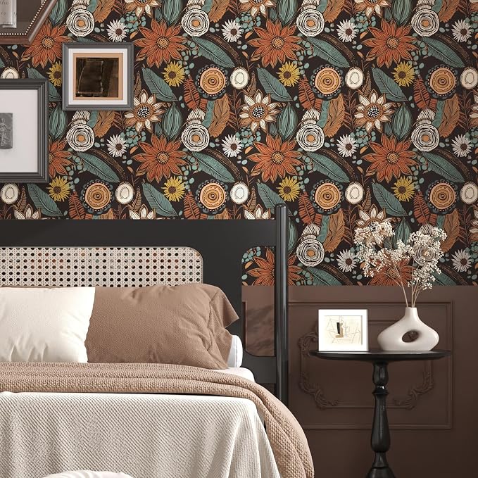 Boho Floral Wallpaper Peel and Stick, Vintage Botanical Contact Paper 17.5" x - Image 5