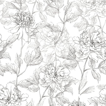 JiffDiff Floral Wallpaper Black & White Peel and Stick Vintage Peony Wall Paper by wallpaper