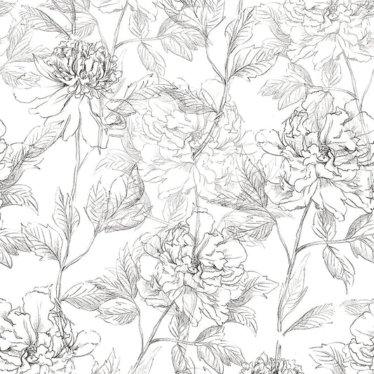 JiffDiff Floral Wallpaper Black & White Peel and Stick Vintage Peony Wall Paper by wallpaper