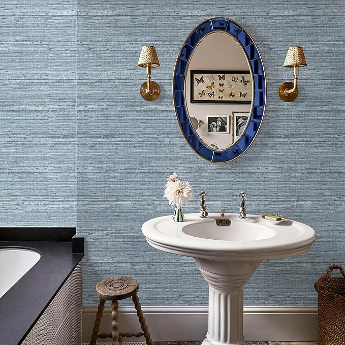 HueBurst Grasscloth Peel and Stick Wallpaper 17.3" x 197" Blue Textured - Image 5