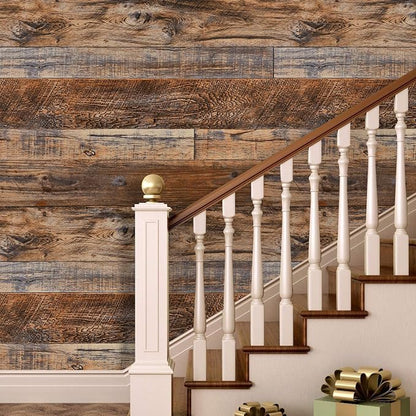WENMER 23.6" x 197" Brown Wood Peel and Stick Wallpaper Shiplap Self Adhesive - Image 3