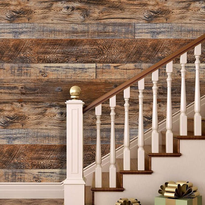 WENMER 17.71" x 708" Brown Wood Wallpaper Peel and Stick Wallpaper Shiplap Self - Image 3