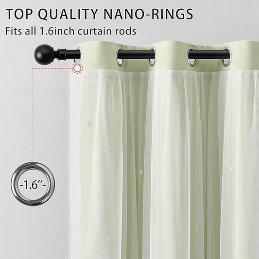 XiDi Green Curtains for Bedroom, Girls Room Blackout Curtains, Kids Room - Image 2