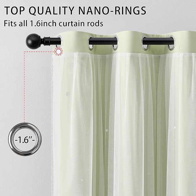 XiDi Green Curtains for Bedroom, Girls Room Blackout Curtains, Kids Room - Image 2
