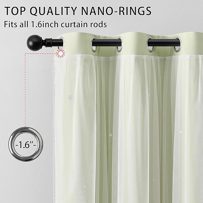 XiDi Green Curtains for Bedroom, Girls Room Blackout Curtains, Kids Room - Image 3