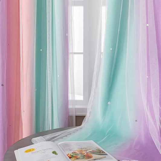 XiDi Curtains for Bedroom Decor, Kids Room Curtains for Girls Rainbow Colour by Addsomecolortolife