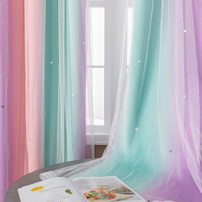 XiDi Curtains for Bedroom Decor, Kids Room Curtains for Girls Rainbow Colour - Image 3