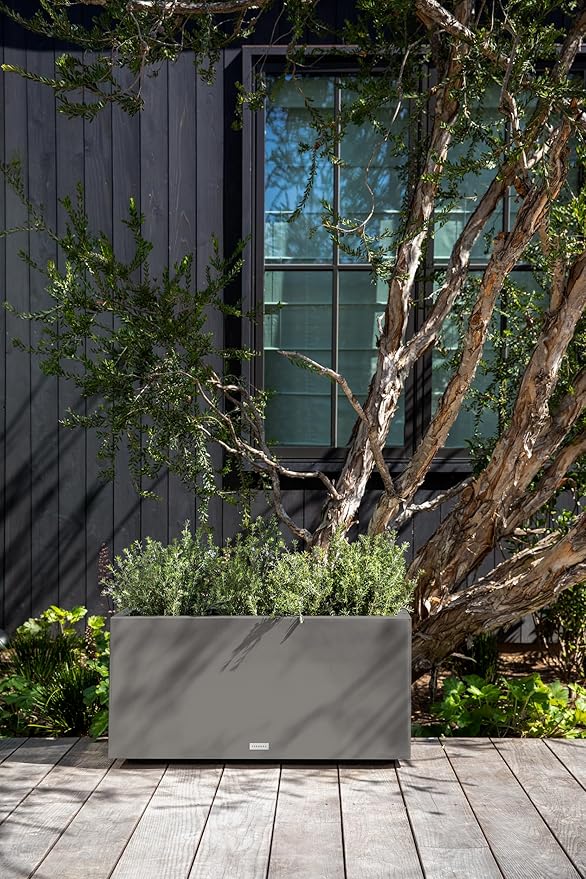 Veradek Block Series Long Box Planter - Large Rectangular Planter for Indoor or Outdoor Patio/Porch | Durable All-Weather Use with Drainage Holes | Modern Décor for Tall Plants, Flowers or Shrubs
