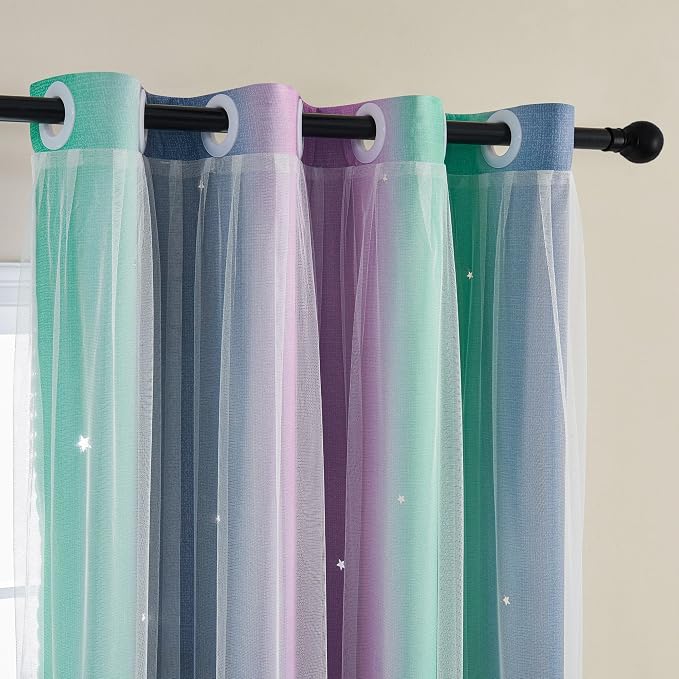 XiDi Curtains for Bedroom Decor, Rainbow Purplgreen grey52/45 by Addsomecolortolife