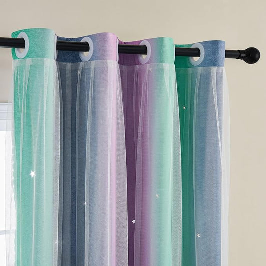 XiDi Curtains for Bedroom Decor, Rainbow Purplgreen grey34/96 - Image 2