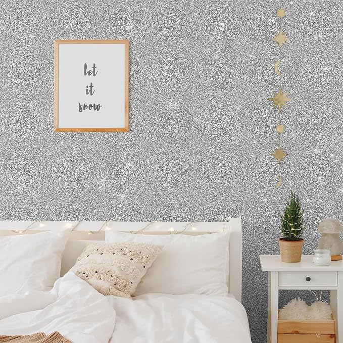 CHIHUT 15.7''x236'' Silver Glitter Contact Paper Peel and Stick Wallpaper - Image 3