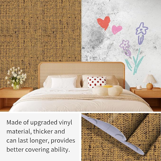 15.75"x787.4" Brown Grasscloth Wallpaper Peel and Stick Removable Textured Wall - Image 8