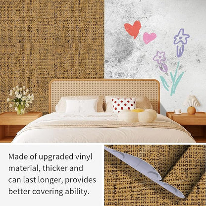15.75"x590.6" Brown Wallpaper Peel and Stick Removable Grasscloth Textured Wall - Image 8